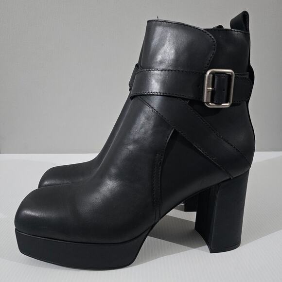 NEW Jeffrey Campbell Amuse Ankle Bootie Womens 10 Black Leather Platform Heel - Picture 1 of 16